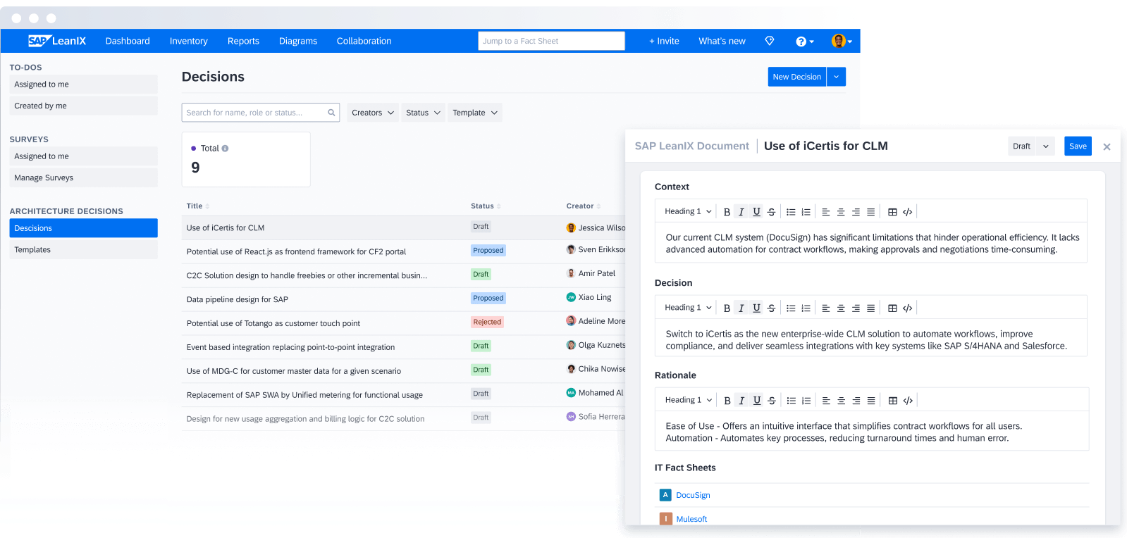 SAPLeanIX-Features-Architecture-Decisions